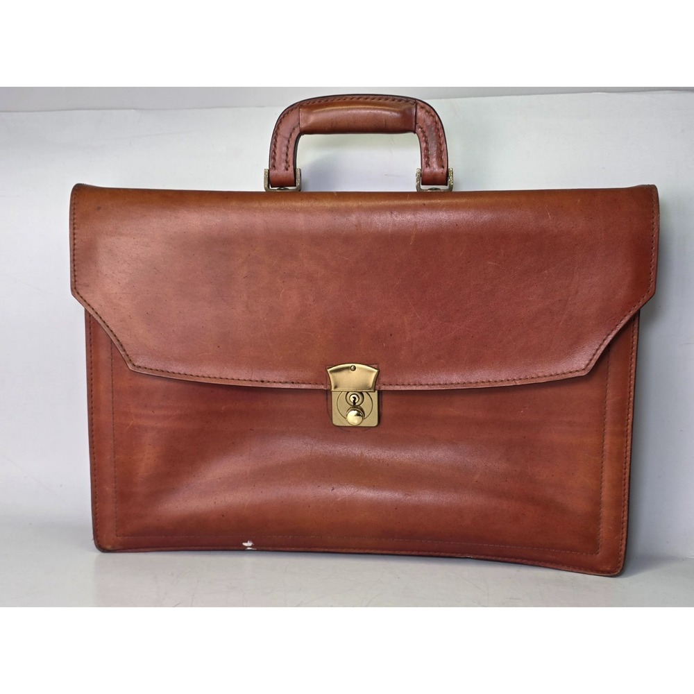 Vintage RENWICK Briefcase‎ Brown Tan Leather Business Bag Canada Rare